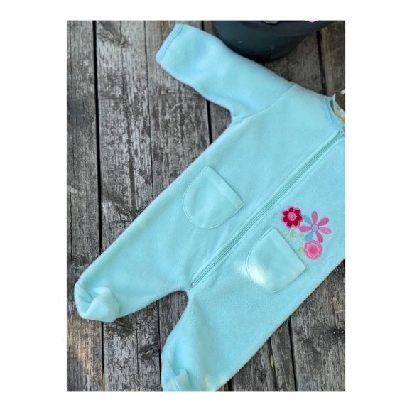 Vintage Green Fleece Footy Sleeper Full Zip 6-9 Months - Picture 3 of 9